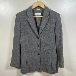 VTG Max Mara Blazer Jacket Size 8 Gray Blue Wool Blend Career Professional Work